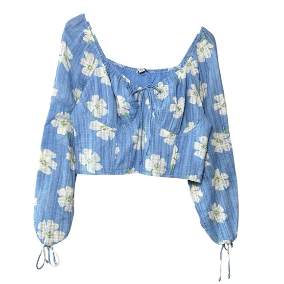 American Eagle Outfitters Tops - American‎ Eagle Women's XL Blue Floral Corset Crop Top Cottagecore Coquette Boho